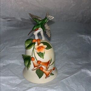 OTAGIRI PORCELAIN HUMMINGBIRD BELL W/ FLOWERS